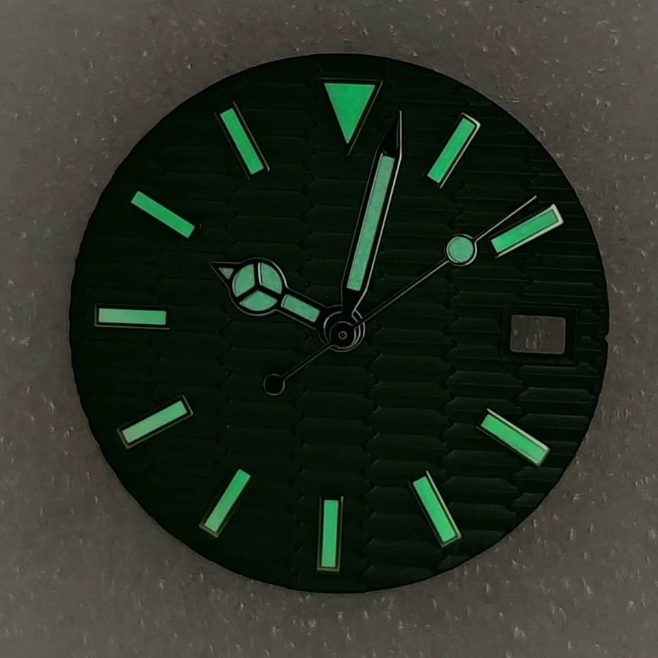 New 28.5MM Sectional Waves Luminous Metallic Watch Dial Date + Hands Set NH35