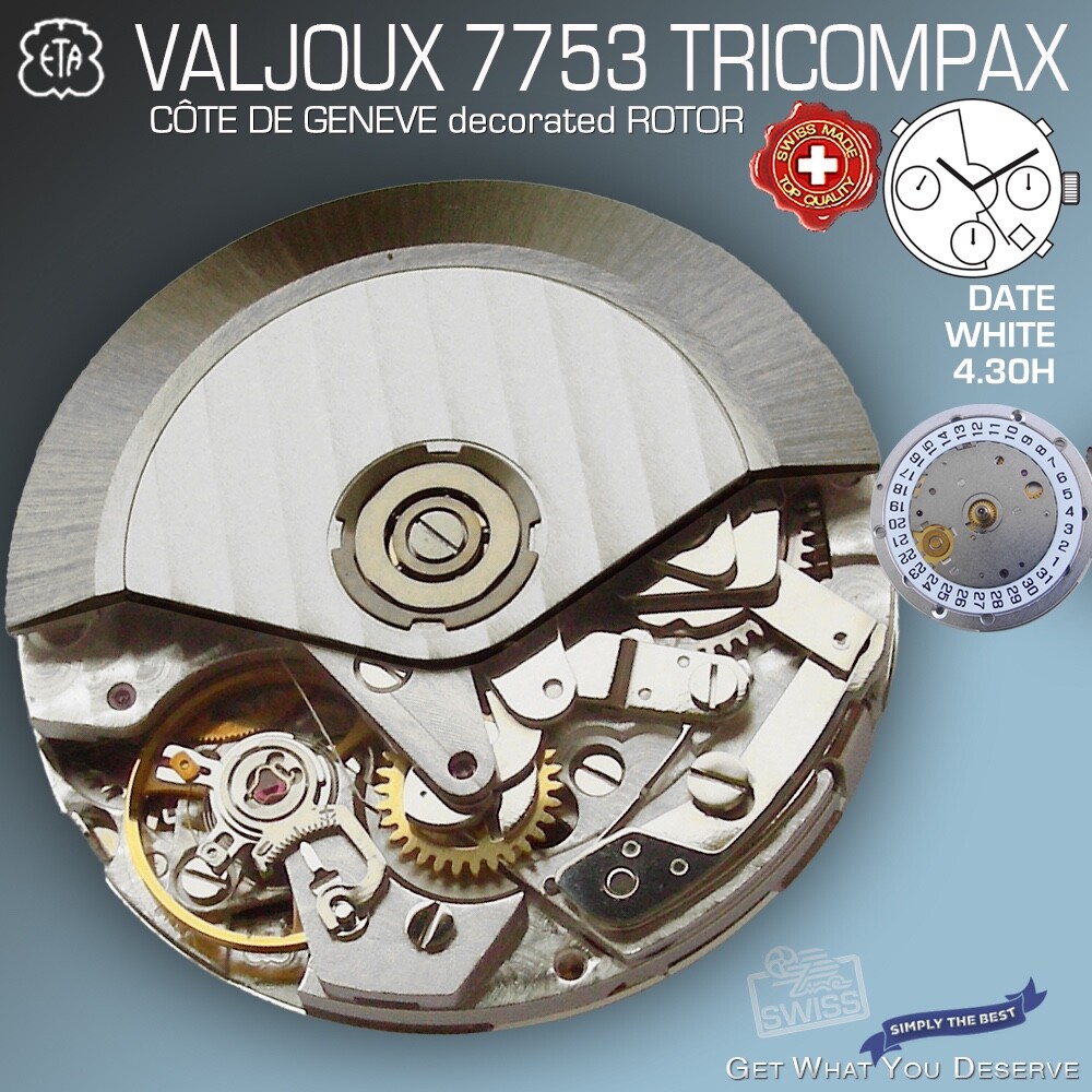 MOVEMENT ETA VALJOUX 7753 AUTOMATIC, CDG ROT, TRICOMPAX CHRONOGRAPH, DATE 4.30H