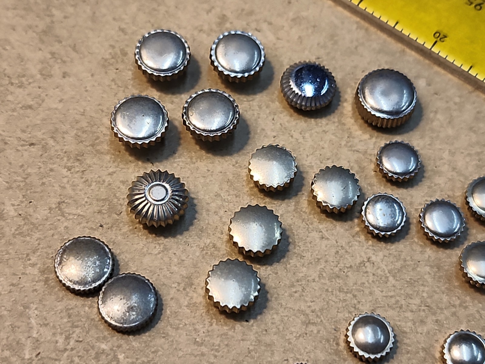 Lot Of 24 Mixed Vintage White GF, SS, & Chrome Pocket & Bracelet Watch Crowns