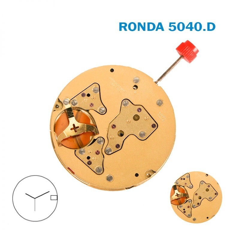Ronda 5040.D Swiss Made Movement, 3Hands , Chronograph, 13 jewels, Gold Plated.