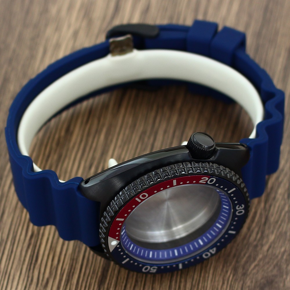 45mm Steel Watch Case+Blue Strap Modify Turtle Mod Sapphire For NH35 34 NH36 38