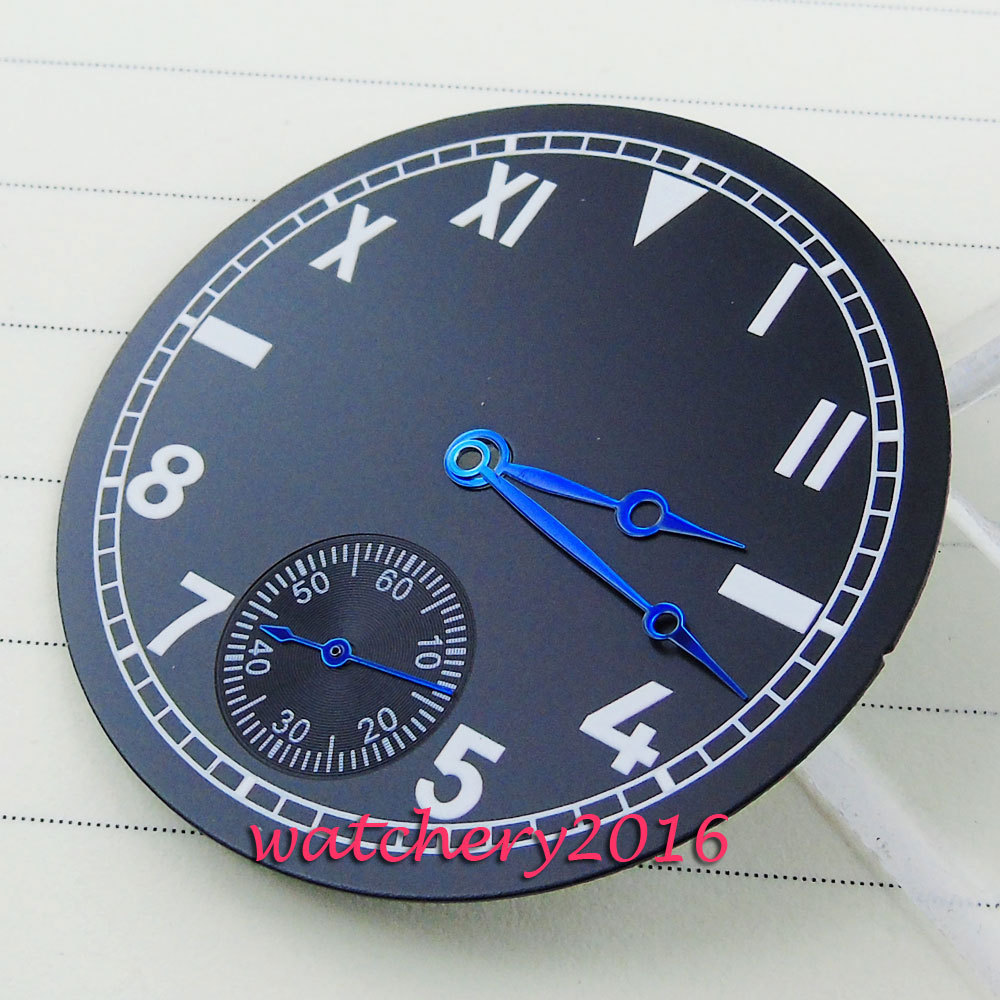 38.9mm Black California Watch Dial+Blue Hands Fit ETA 6498 ST3620 Small Second