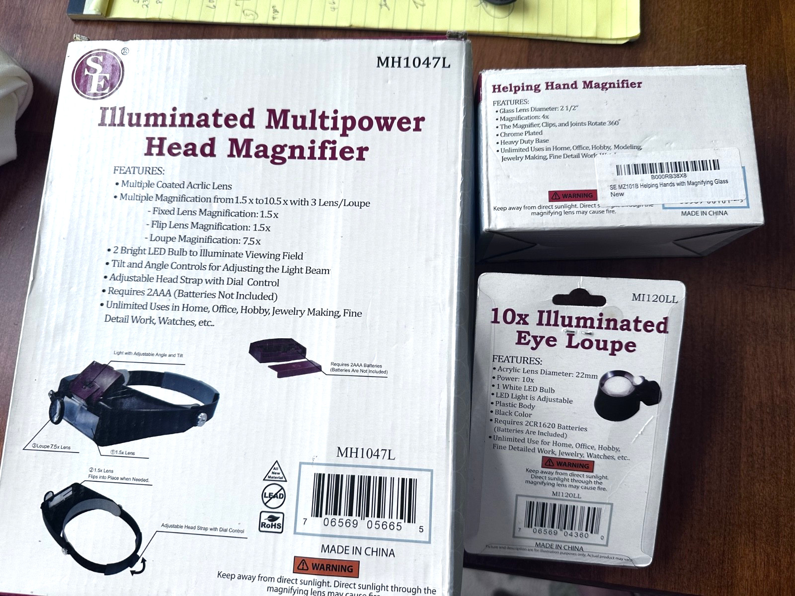 SE Head Magnifier, Eye Loupe 10X and Helping Hand Magnifier