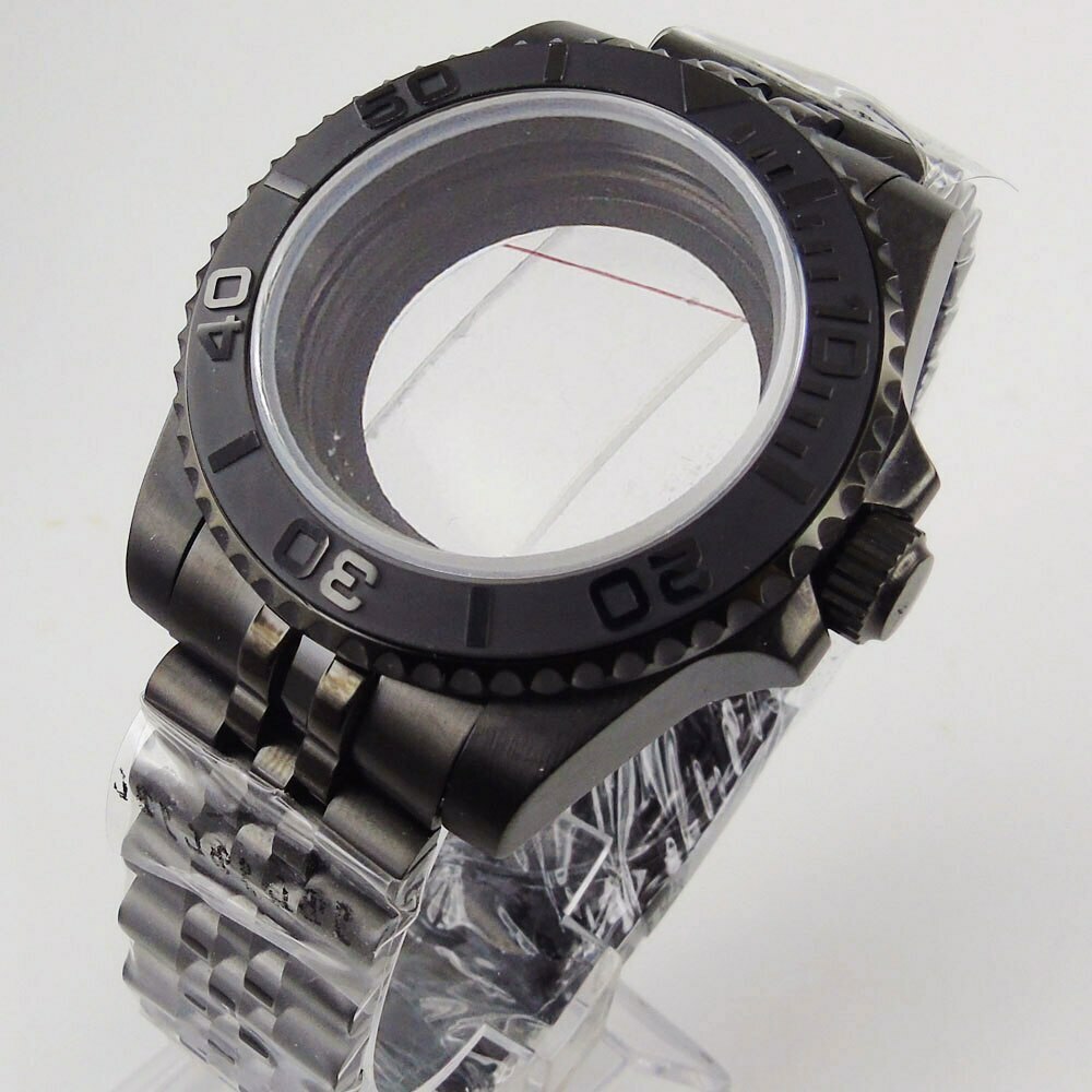 40mm Fit NH34 NH36A NH35A ETA2824 MIYOTA PT5000 Black Steel PVD Watch Case Part