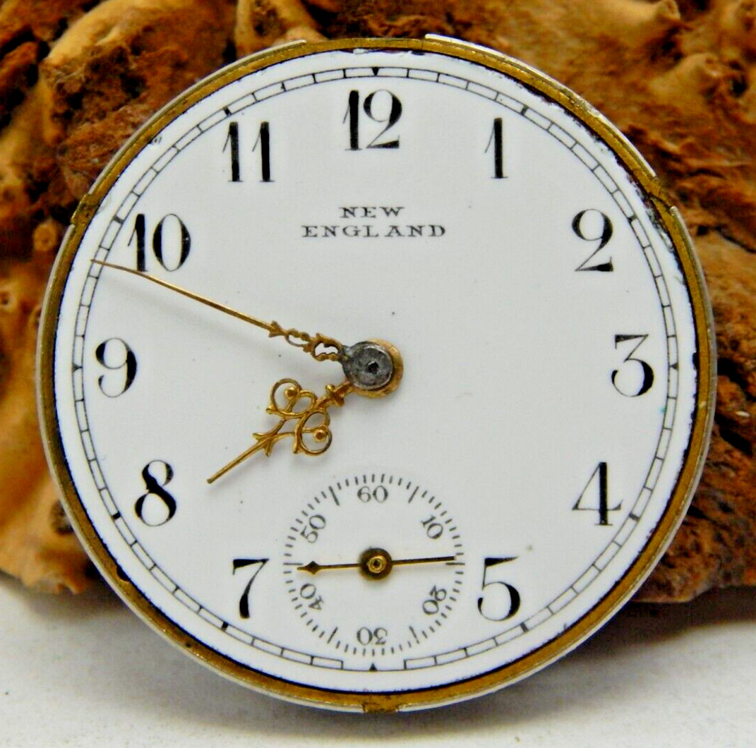 Antique Pocket Watch Movement New England 0 size open face with dial and hands