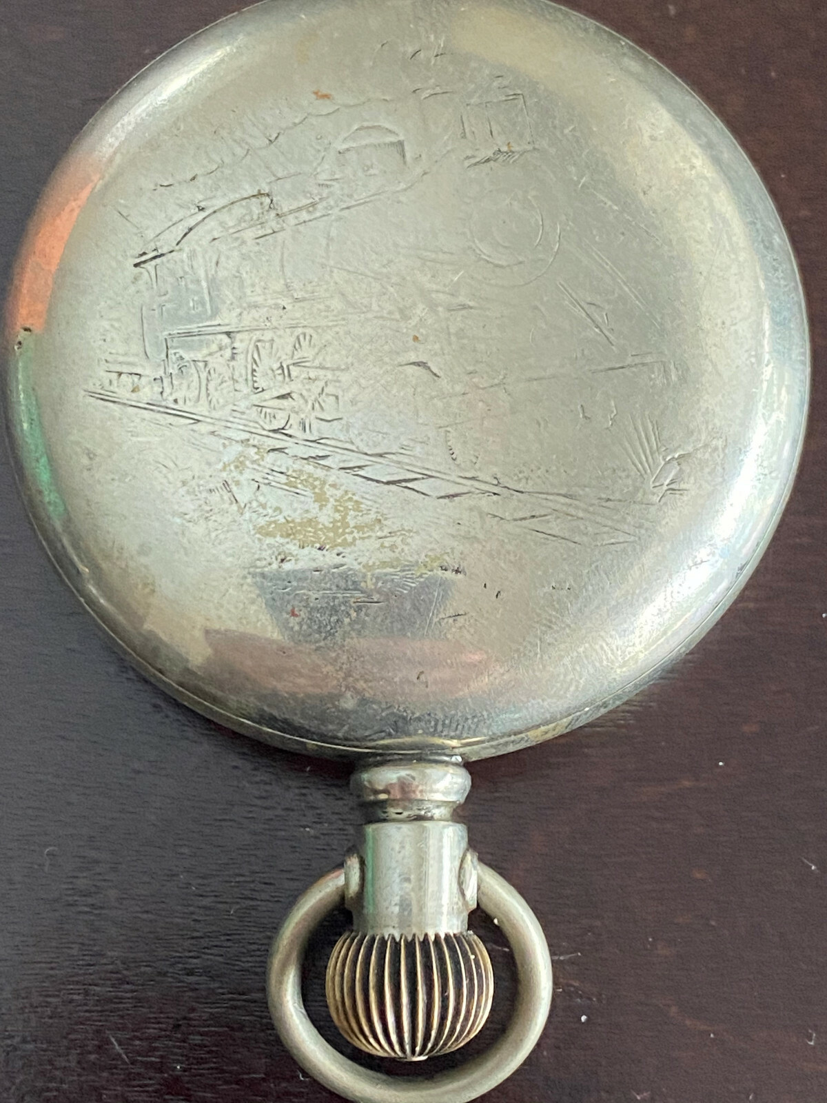 VINTAGE 18S POCKET WATCH CASE ONLY. CHOO CHOO ON BACK, LEVER SET , SILVERODE