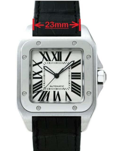 23mm Leather Strap Large Black Fabric Watch Band for fits CARTIER SANTOS 100 XL