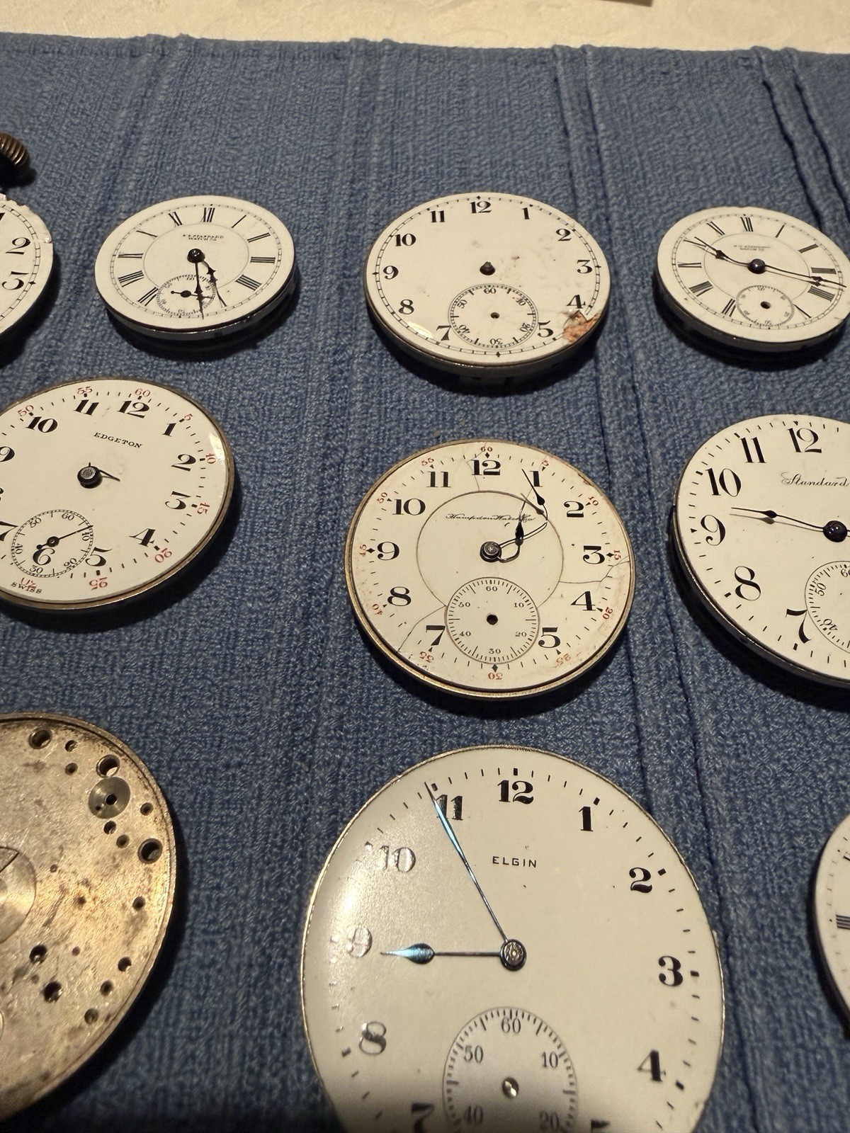 Lot of 15 Antique Pocket Watch Movements Elgin Hampden NY Standard Parts Repair