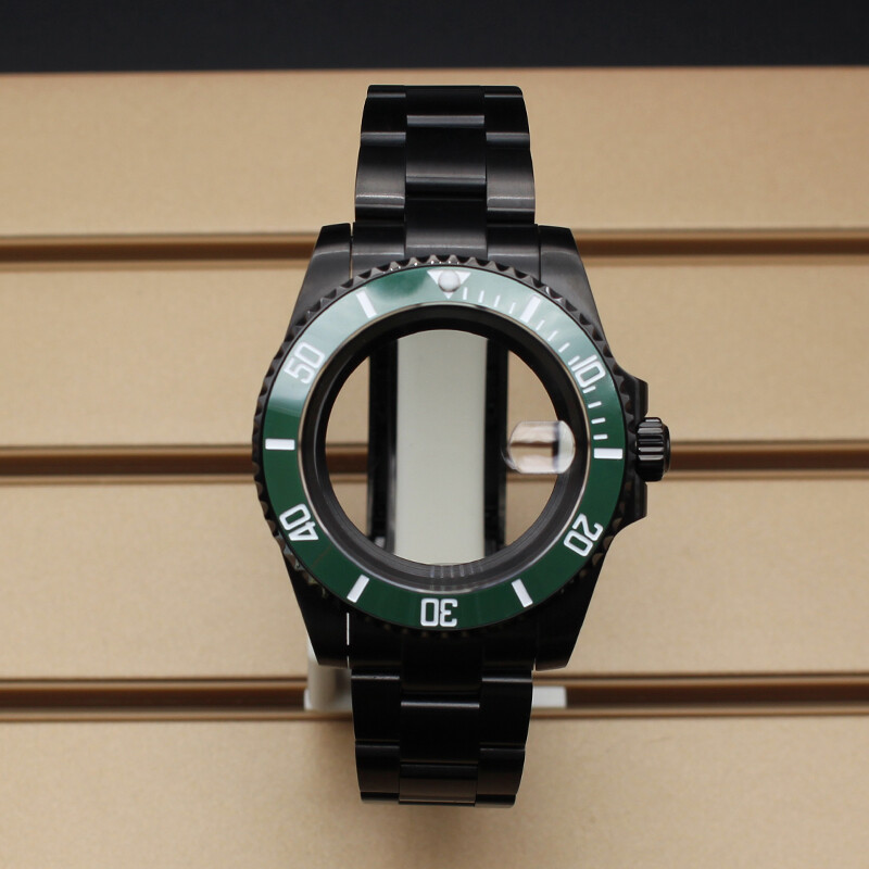 40mm Black Watch Case Strap Stainless steel sliding lock buckle For Seiko Nh35