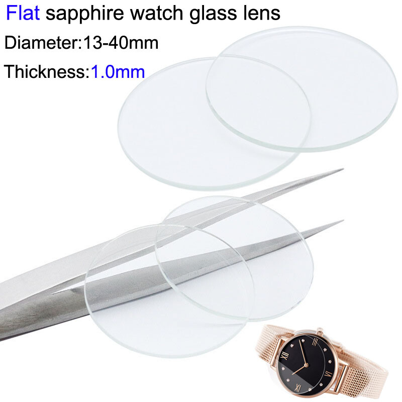 Flat 1.0mm Round Sapphire Watch Glass Crystal Glass Lens Mirror 13mm-40mm Tools