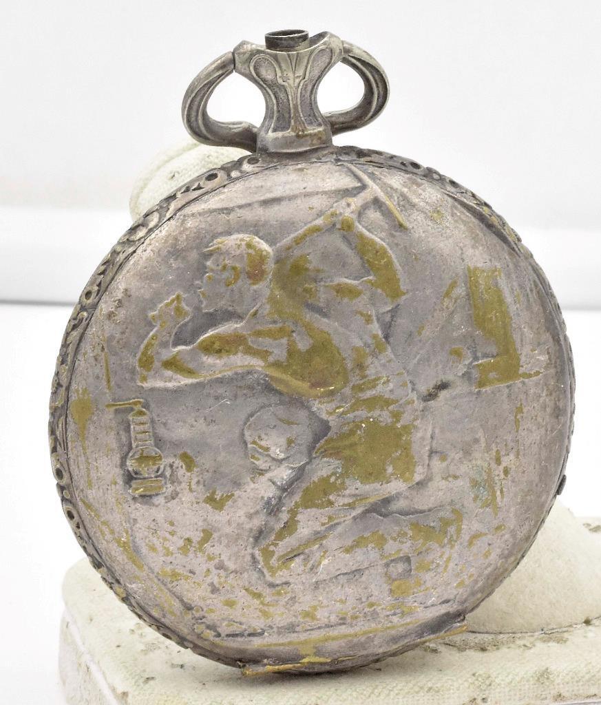 Antique Silver Plate RELION Man with Pickax open face Watch Case only