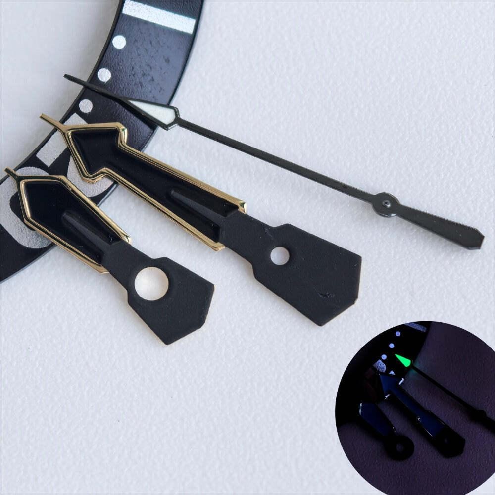 Black Painted Silver Trim Hands Set with Green Lume for NH35/36 Movement