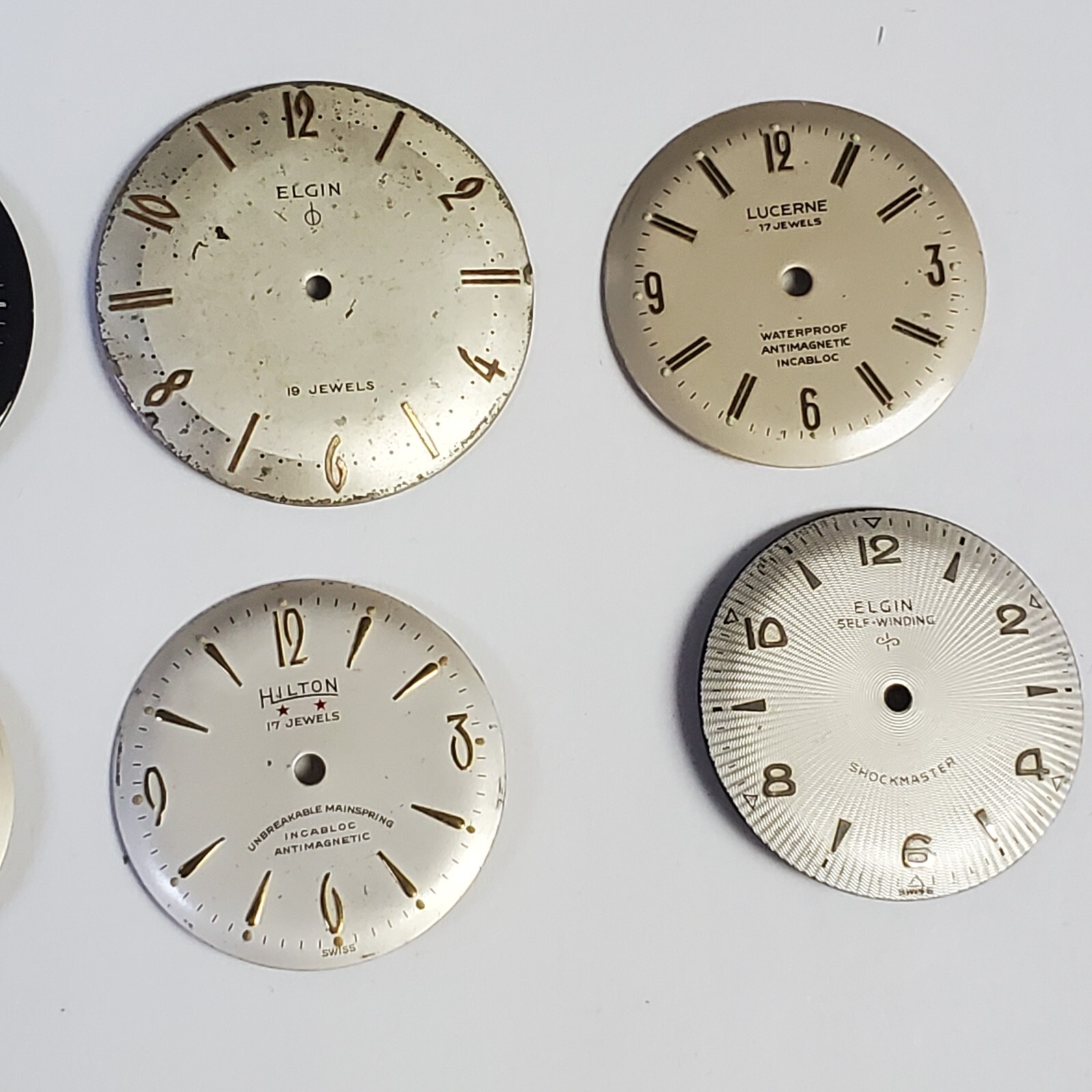 LOT OF 10+ USED/NEW WRIST WATCH DIALS LUCERNE,ELOGA,HILTON,ELGIN,PARIS