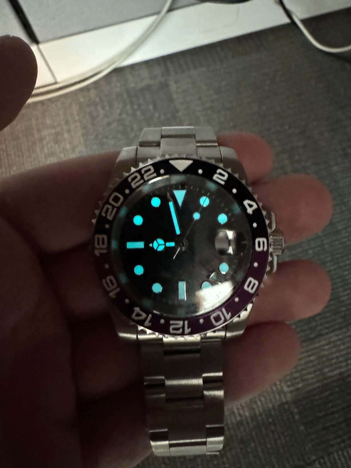 Luminous Watch Hands Ice Blue 4-Pin Wristwatch For NH34 GMT Modified Parts
