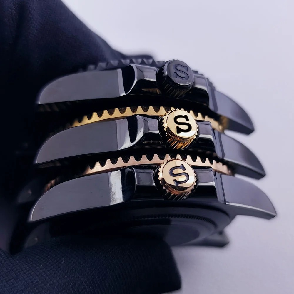 40.5mm Watch Case GMT Sapphire Glass Gold Black NH34 NH35 NH36 Mens Ring Kit