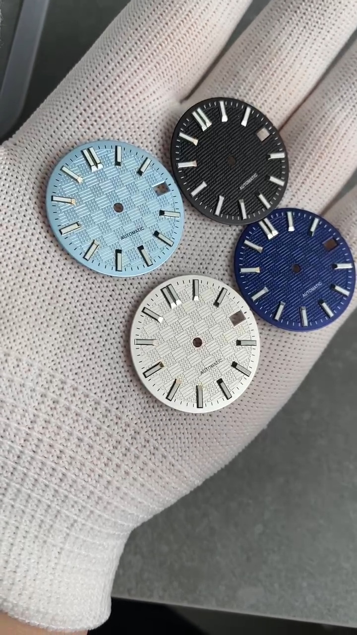 28.5mm Black White Blue Texture Luminous Watch Dial For NH35 NH36 Movement