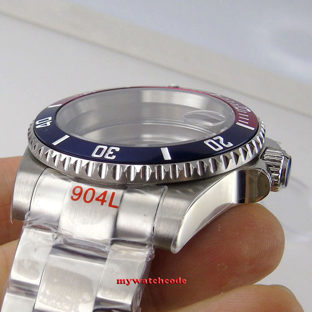 40MM SUB Watch Case Red Blue Bezel Sapphire Glass Fit NH34A NH35 NH36 2824 8215