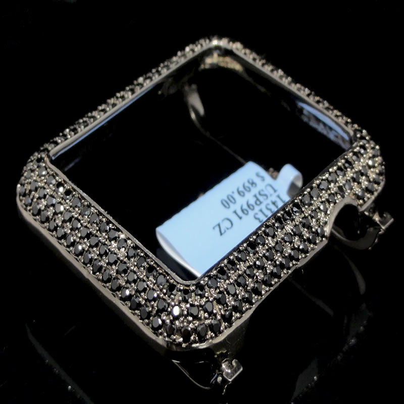 14K Black Gold Over Silver Apple Series #1 Black Cz Watch Case 42MM Sport Bezel