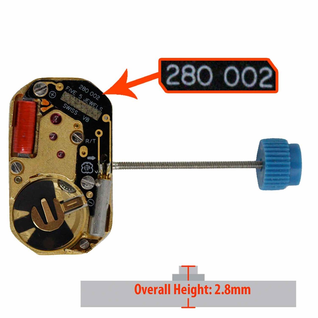 ETA 280.002 Watch Movement 2 Hands Quartz Overall Height 2.8mm Swiss