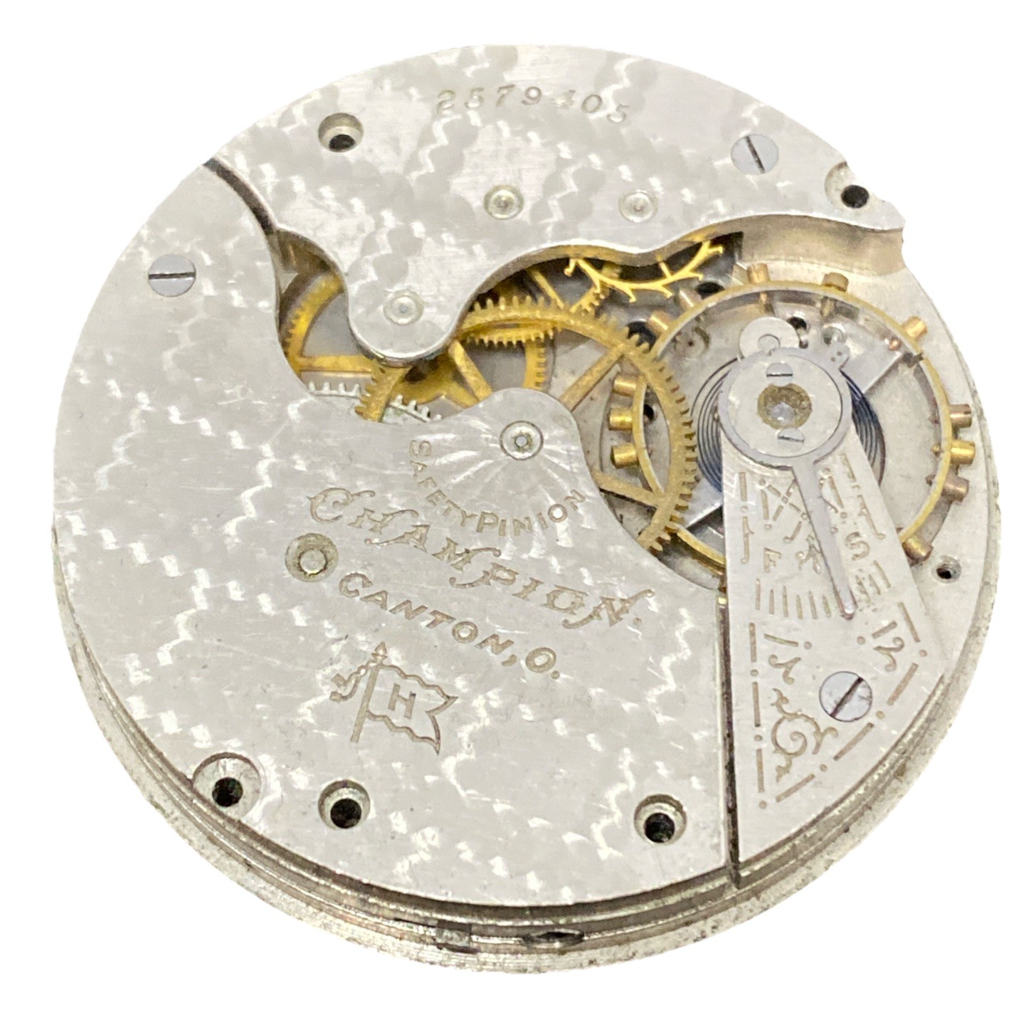 Hampden Pocket Watch Movement Champion H In Flag Size 16s 7j Hunter 3 Part F7690