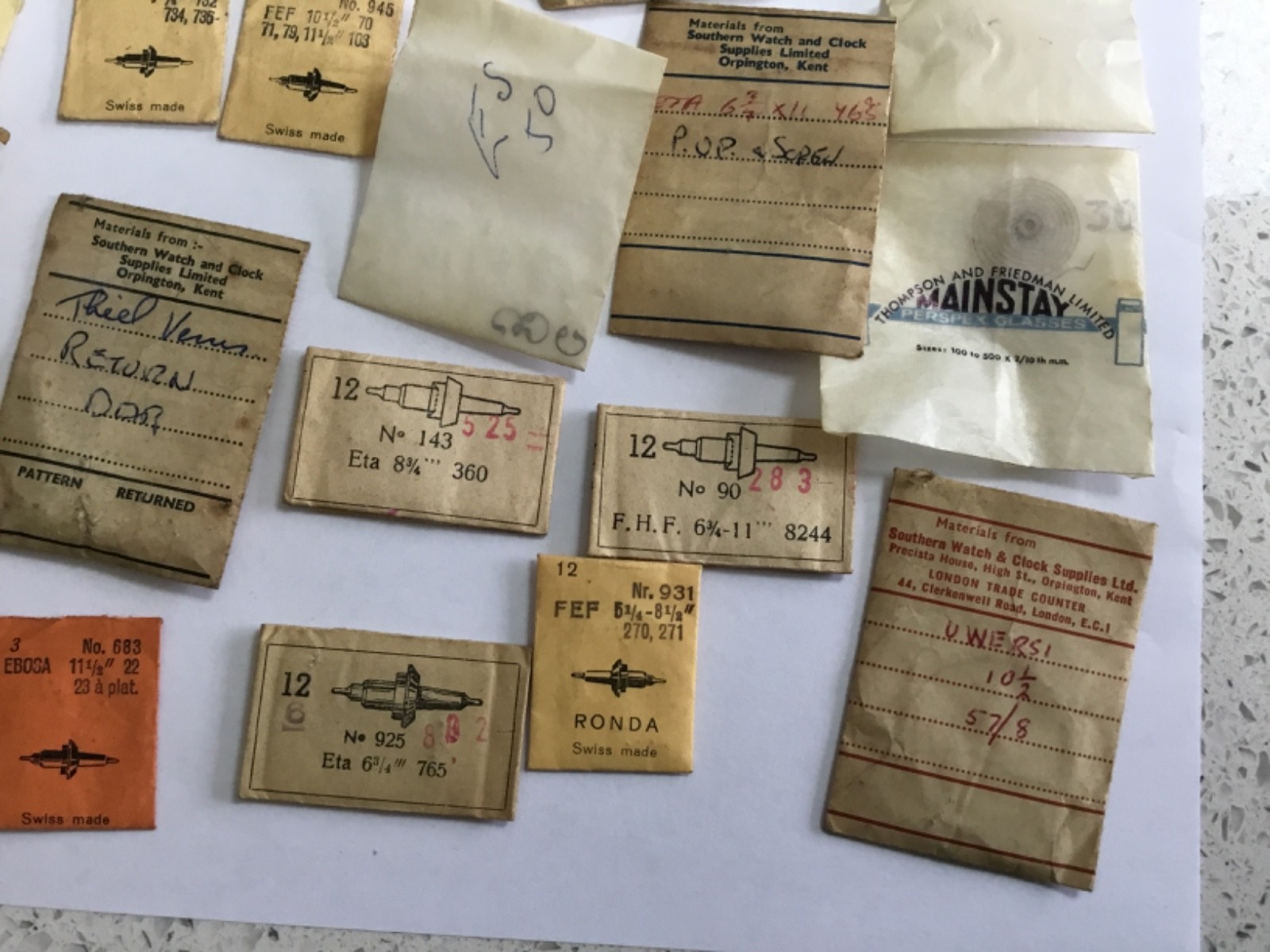 joblot vintage NOS Ronda dcn watch balance staff packets and other parts