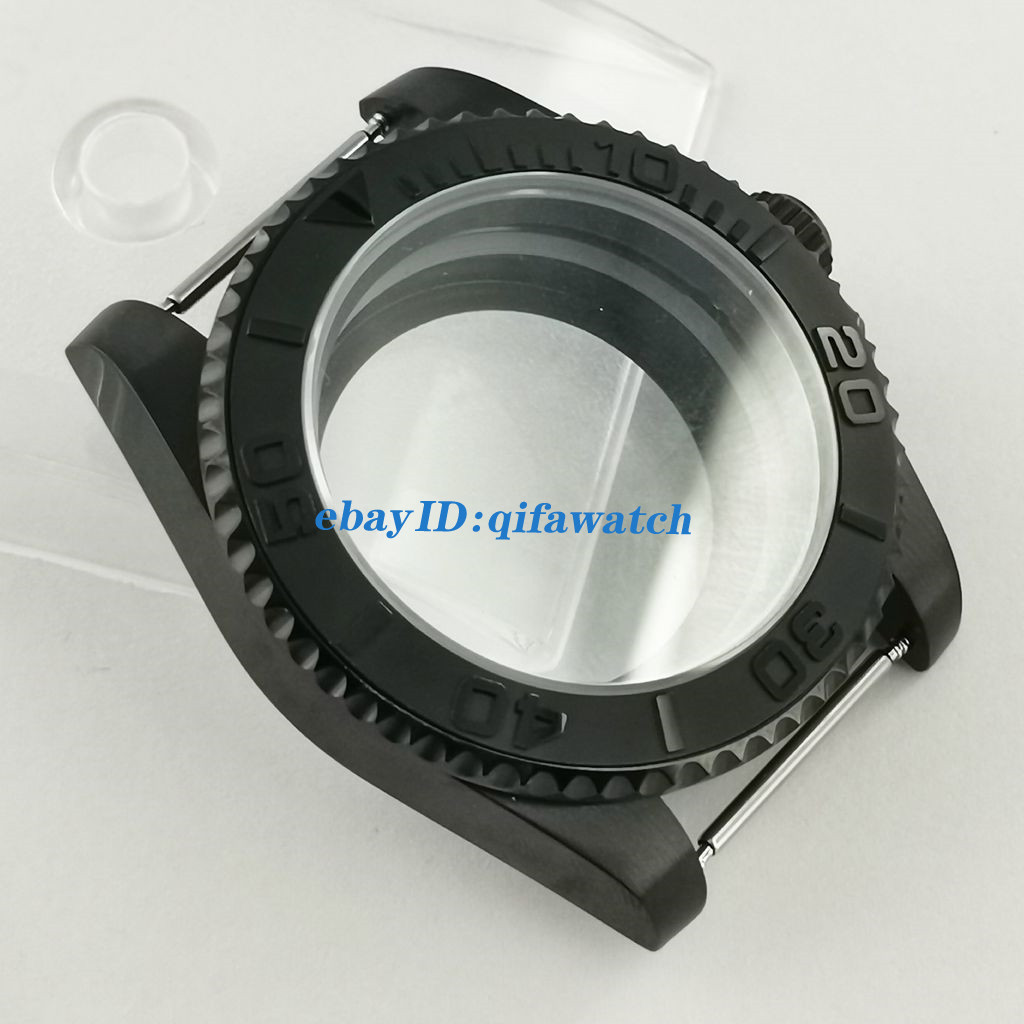 40mm No magnifying glass Black PVD Watch Case ceramic NH35 NH36 NH35A Movement