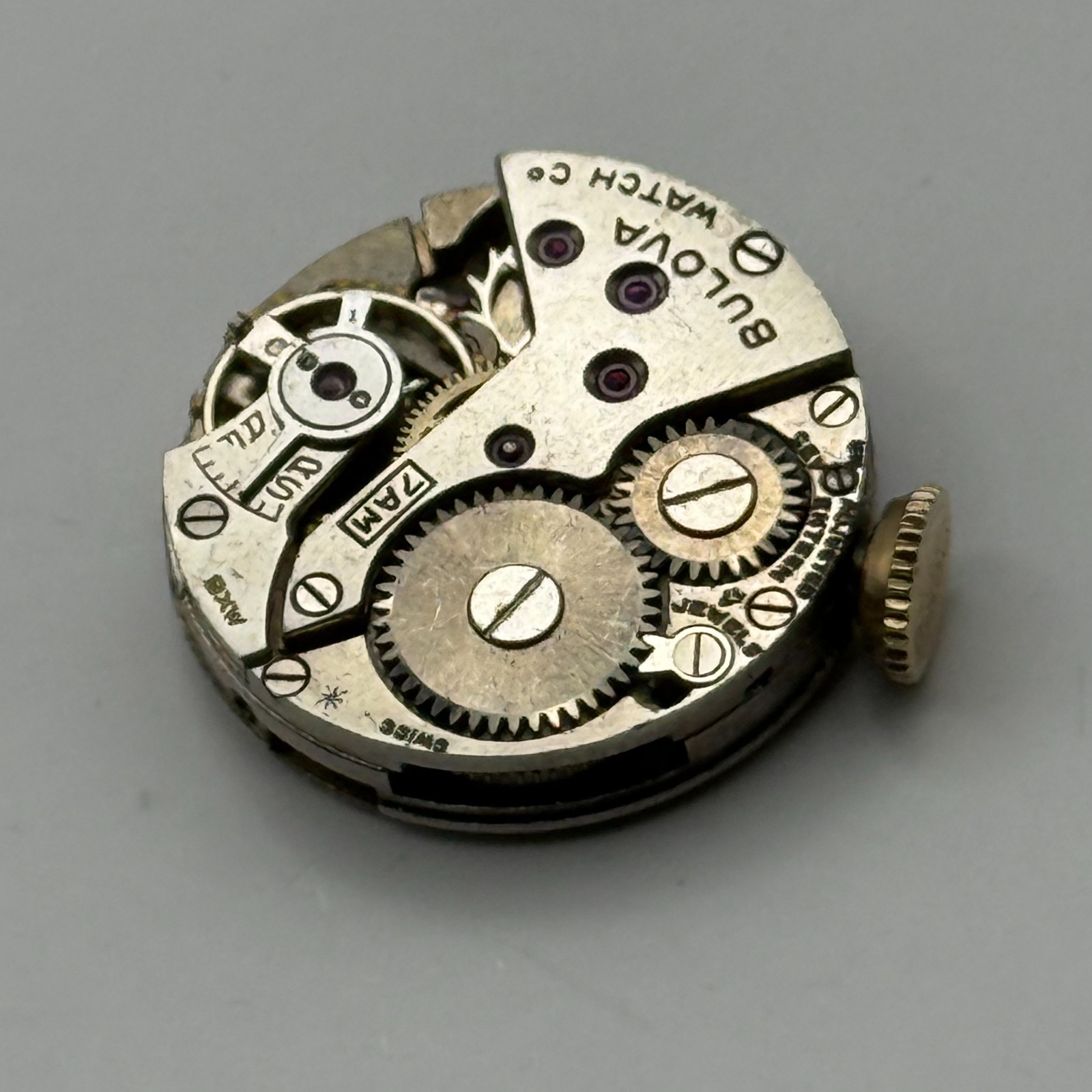Bulova 7AM Watch Movement Running Swiss 17Jewels Manual Wind Parts Repair 17.1mm