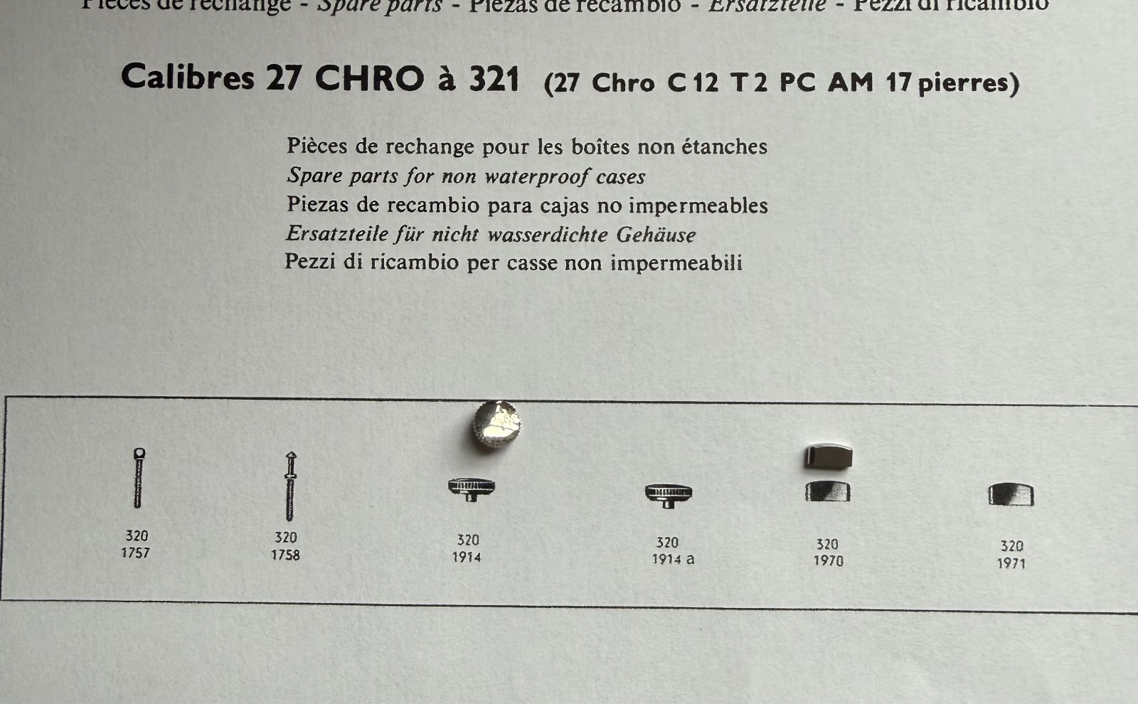 Genuine NOS OMEGA 27CHRO C12 27CHRO T1 321 320 parts check list