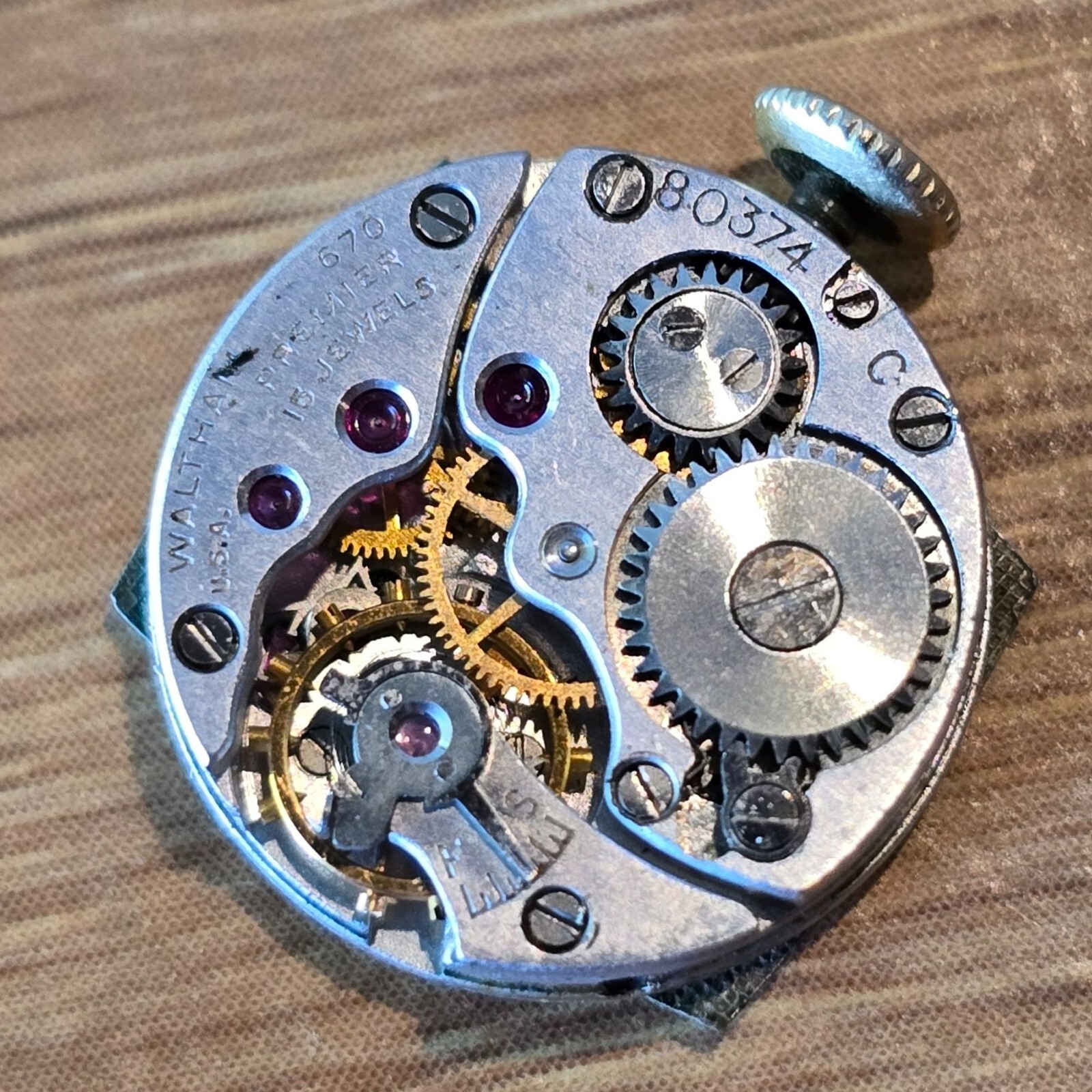 Vintage Waltham Premier 670 15 Jewels 80374 C USA Mechanical Watch Movement WP2