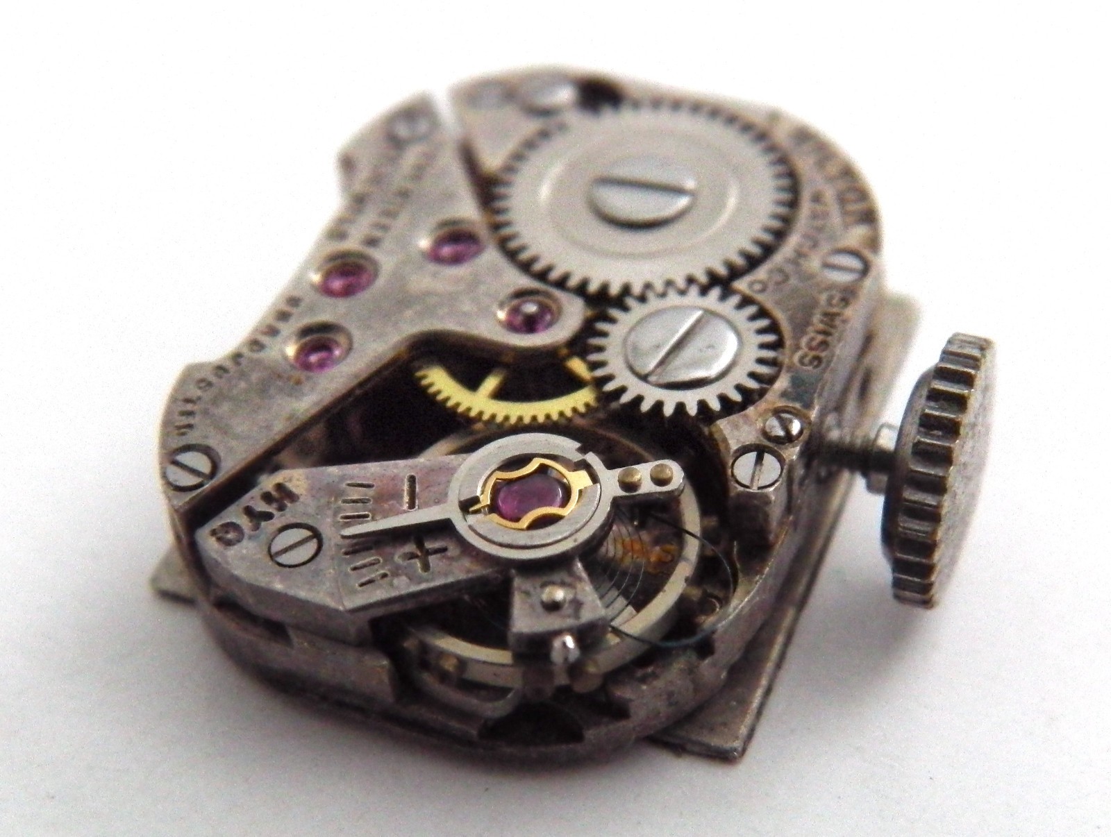 Vintage Hilton Watch Movement Lucerne Dial 17 Jewel Manual Wind Wristwatch Parts