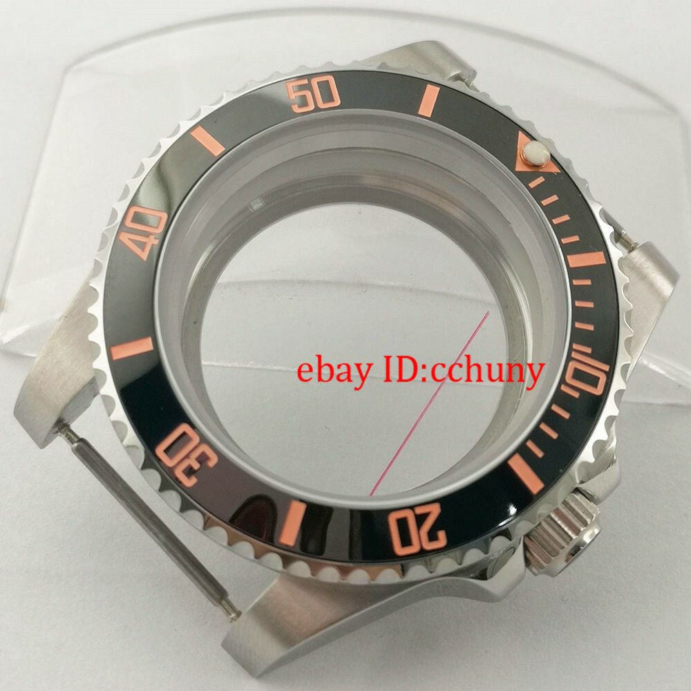 40mm Sapphire Watch Case Black ceramics Bezel Pink Number Fit NH35 NH36 Movement
