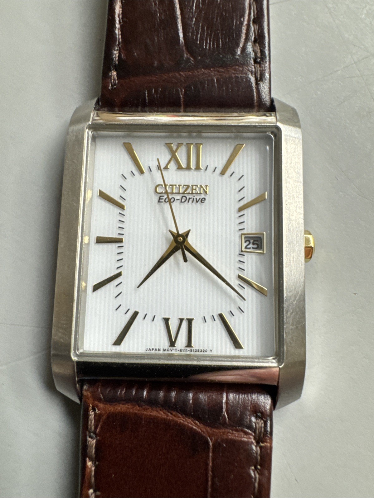 Citizen Eco-Drive Watch E111-S086833 Solar Powered Tank Style Leather Strap