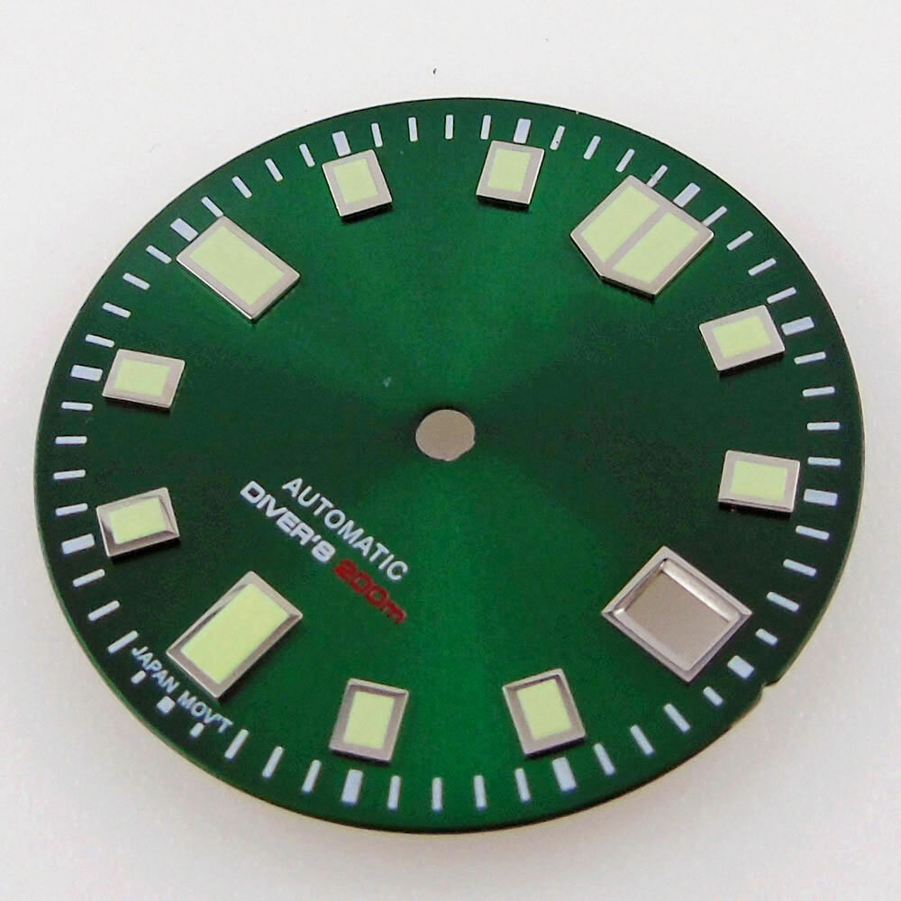 29mm Green Lume Sunburst Watch Dial Fit For NH35/NH35A Movement Date Window