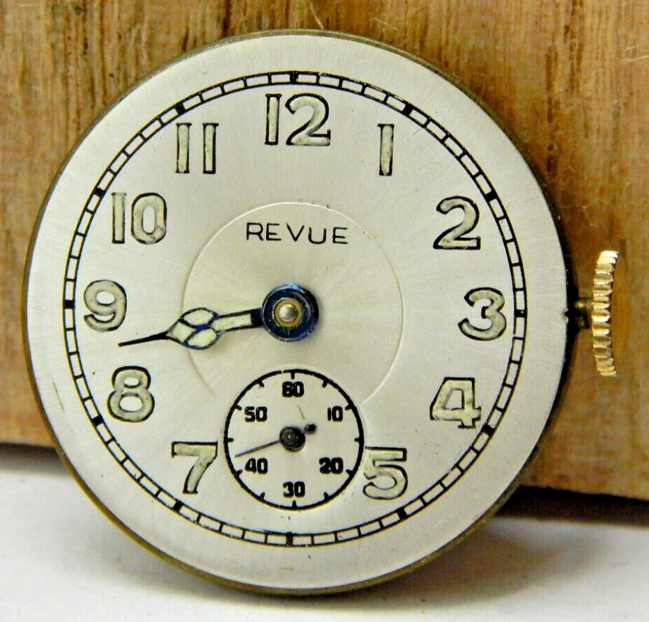 Vintage Libela 17 jewel wrist watch movement with dial hands & crown stem combo
