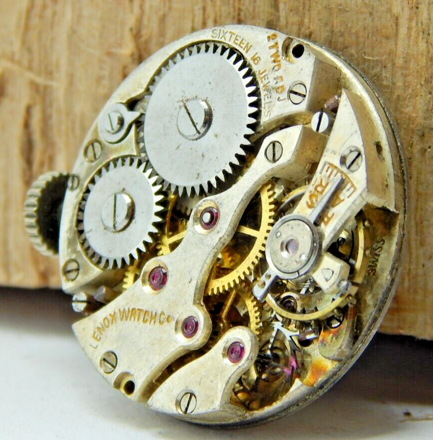 Vintage Lenox 16 jewel 2 adjustment wrist watch movement with dial and crown