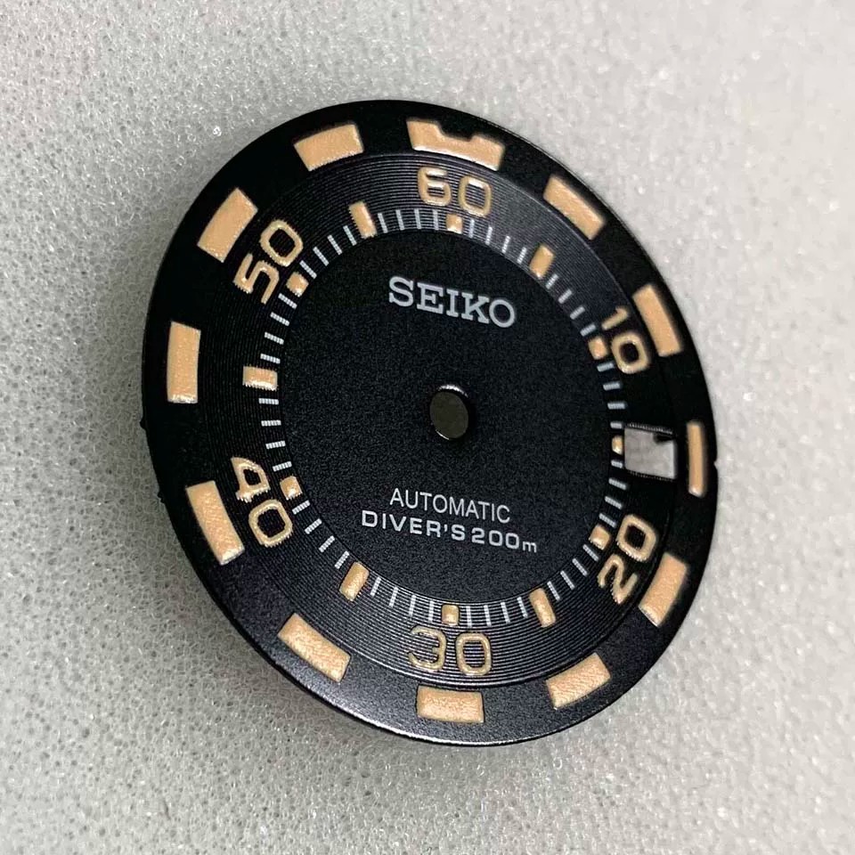 28.5mm Vintage Black Watch Dial Orange Markers & Hands Fit NH35 Automatic Moveme