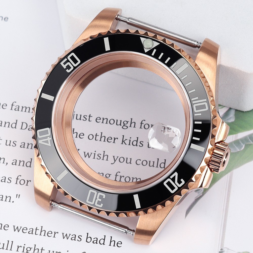 40mm Pilot Watch Case Rose Gold SUB Bezel For Seiko NH35 34 Miyota 8215 Movement