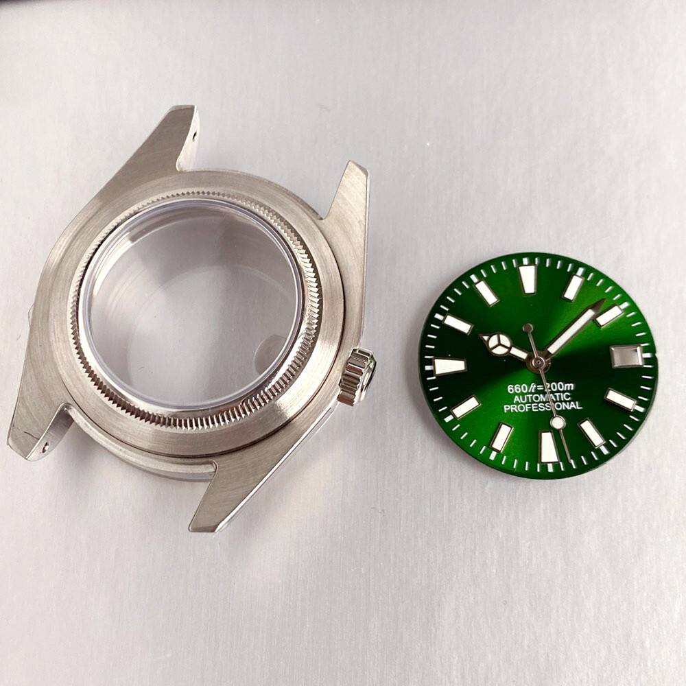 36mm Polished Diving Watch Case Sunburst Green Watch Dial Face fit NH35A NH36A