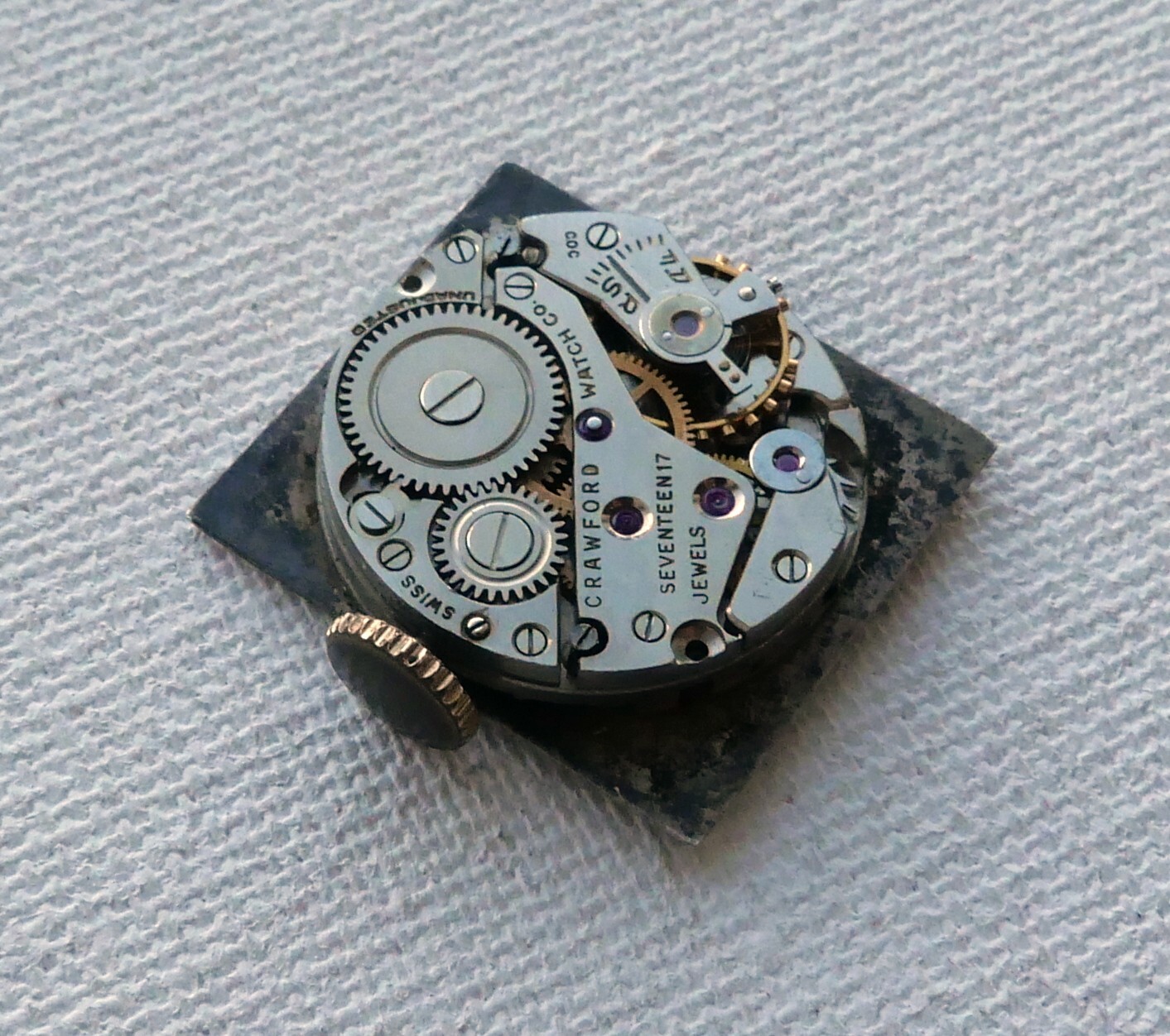 Vintage Crawford Swiss Made Watch Movement Diamond Dial 17 J Runs