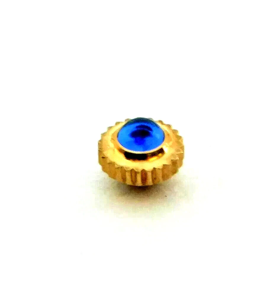 Watch Crown 3.75mm Blue Stone Gold Beveled low profile Med. Tap 10