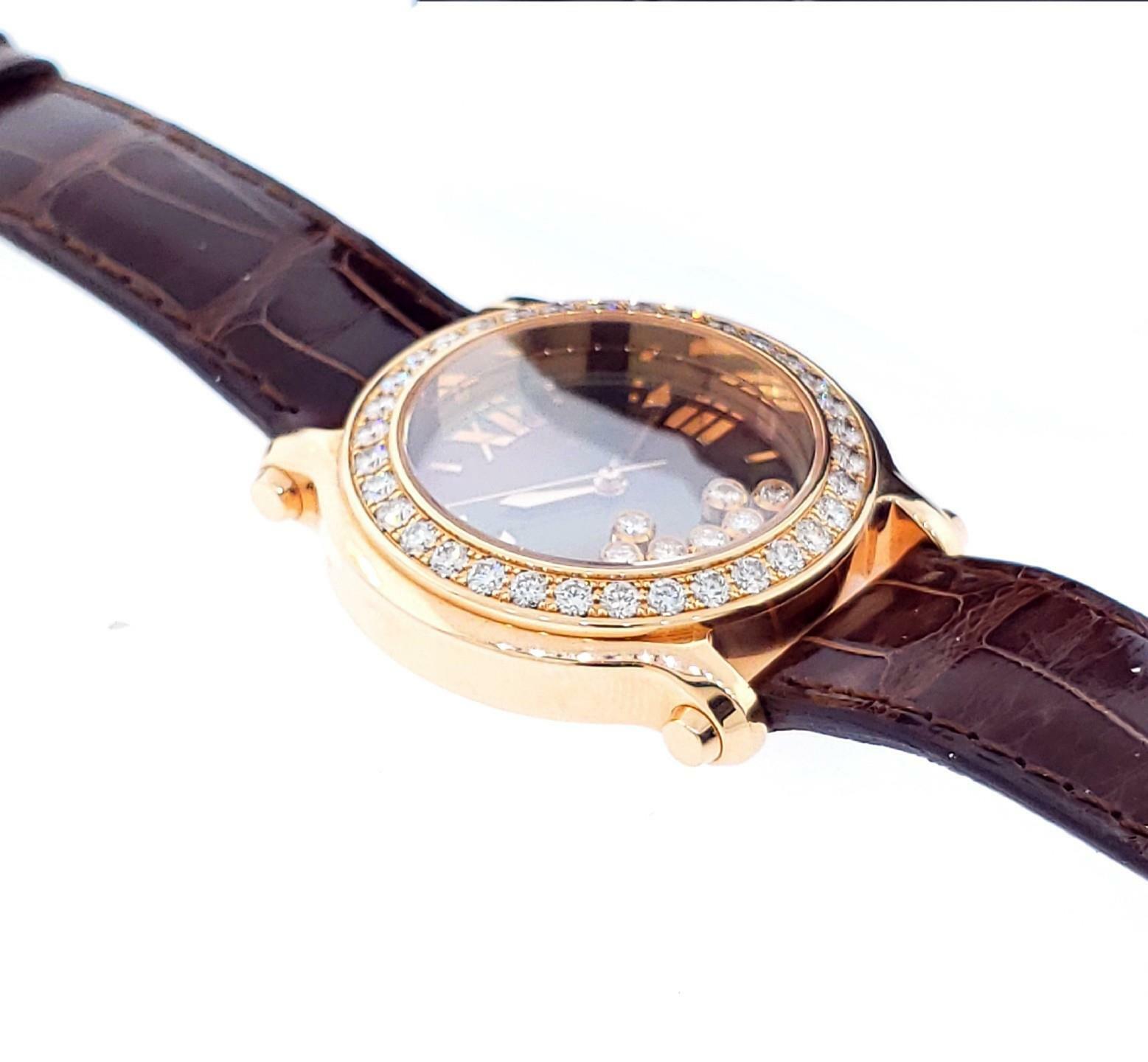 Chopard Happy Sport 18k Rose Gold Chocolate Dial Factory Diamonds 277473-5008