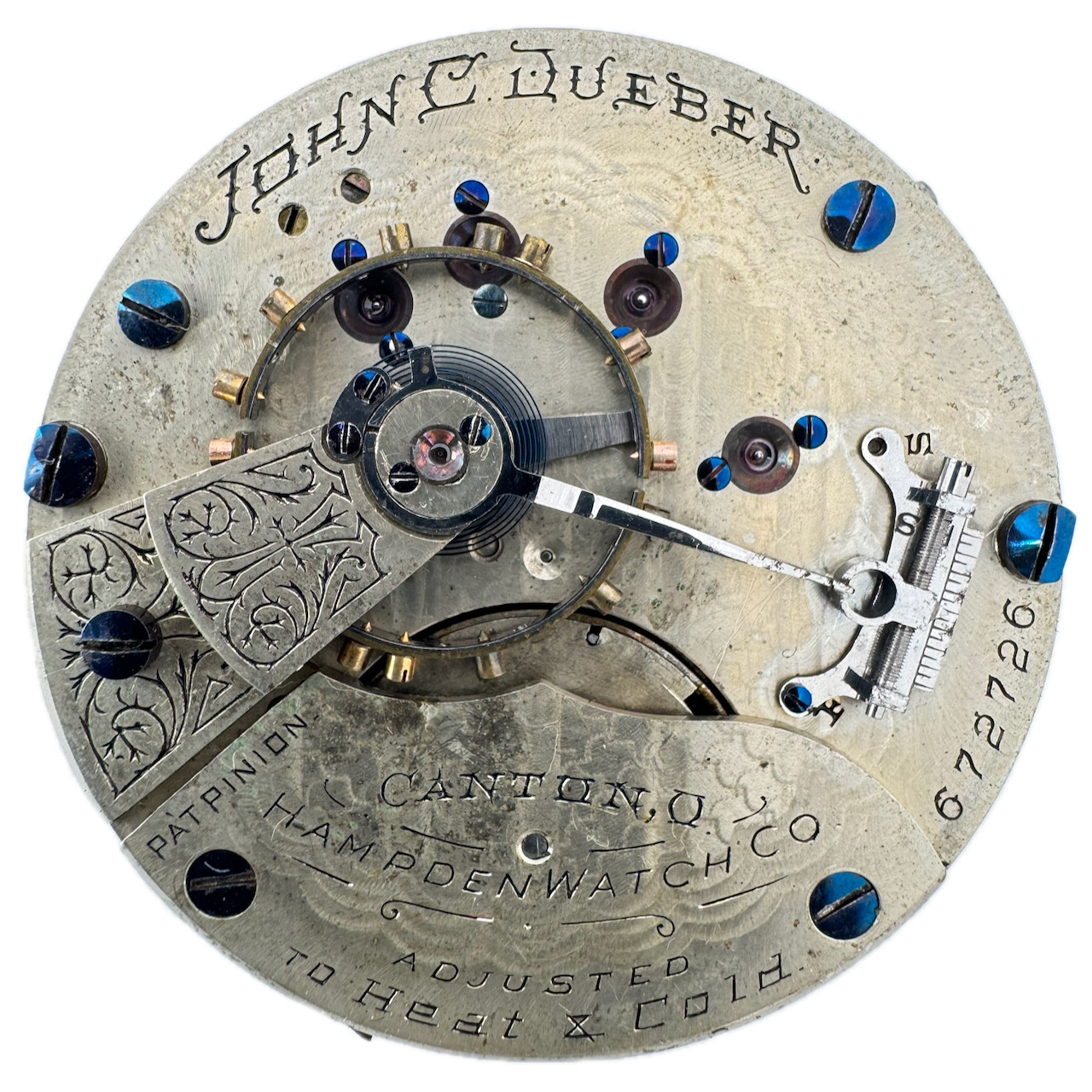 Antique 16s 1891 Hampden Mechanical Hunter Railroad Pocket Watch Movement No. 43