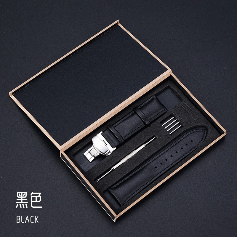 14mm-24mm Genuine Leather Watch Strap Butterfly Buckle Unisex Two Layer