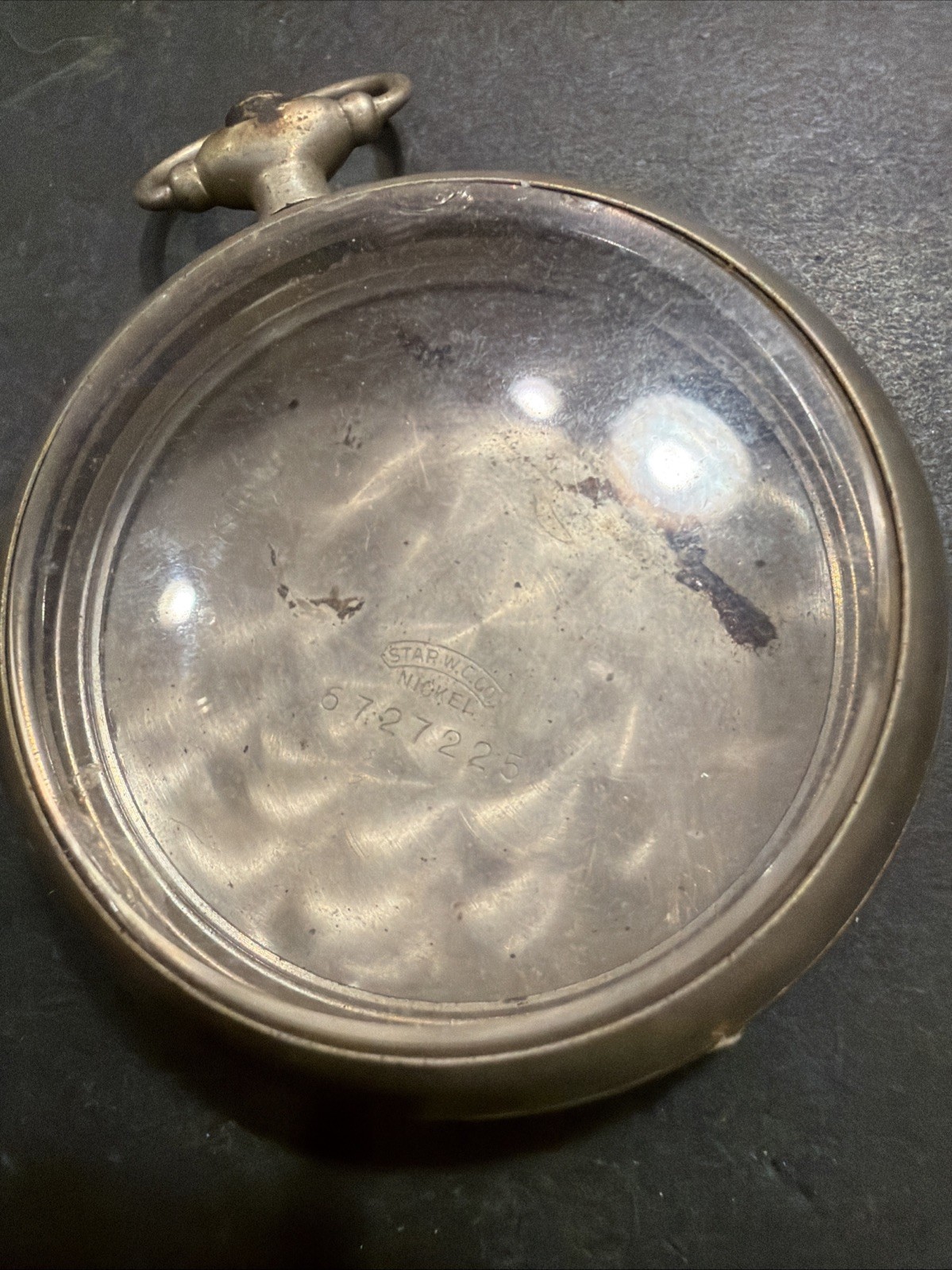 AM34 Vintage Star Watch Case Co Nickel Silver Pocket Watch Case & Crystal As Is