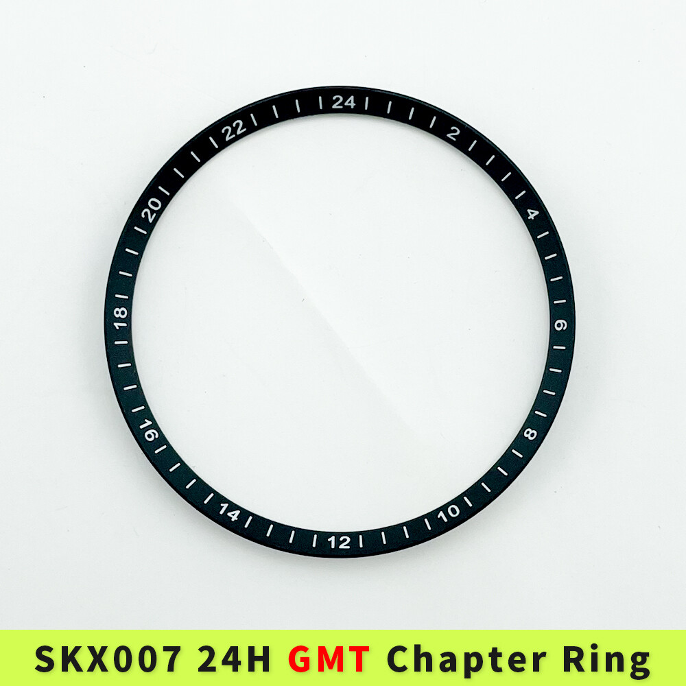 Silver Black GMT Chapter Ring with 24-Hour Index for NH34A, Fits SKX007