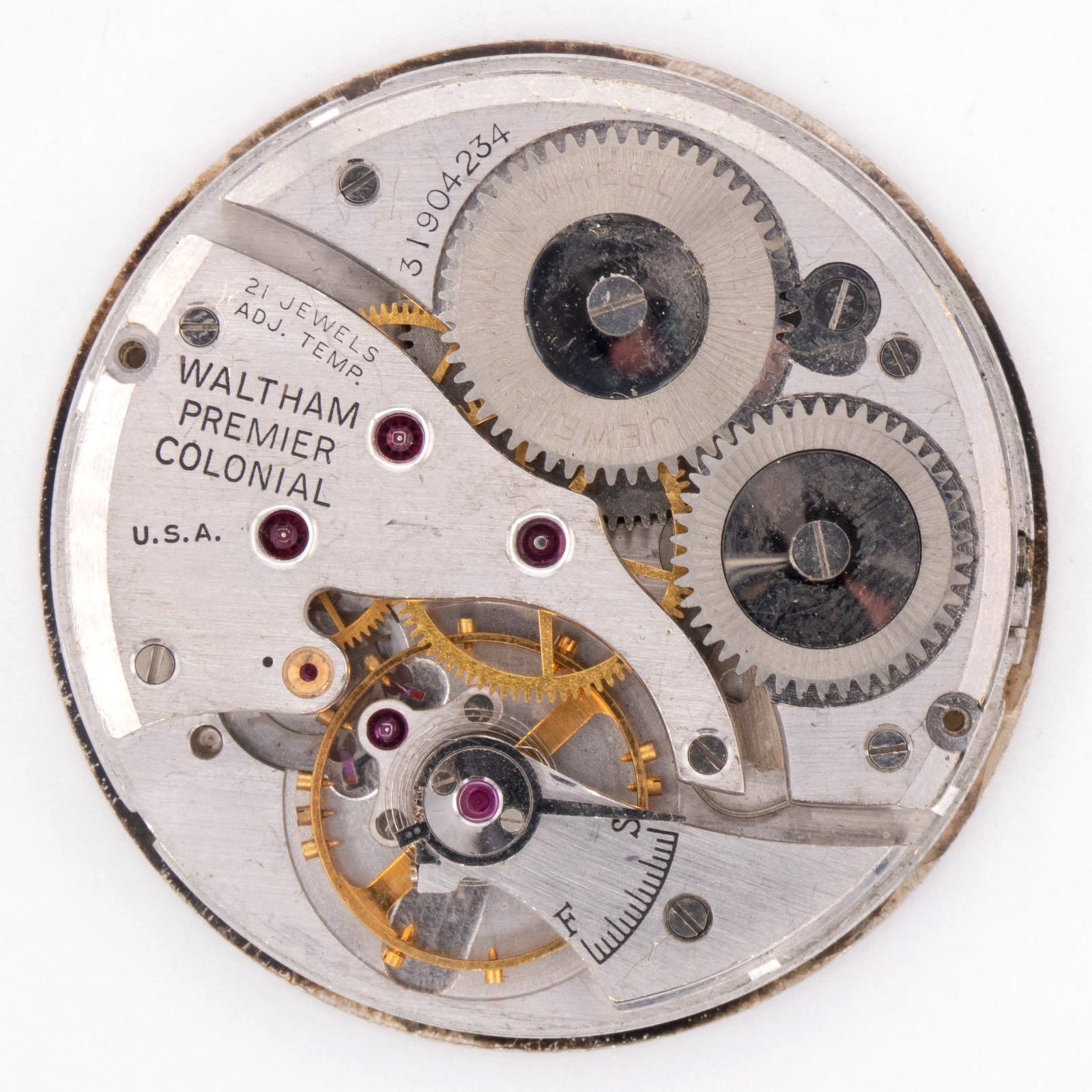 Waltham Grade Premier 12-Size 21-Jewel Antique Pocket Watch Movement, Runs a Bit