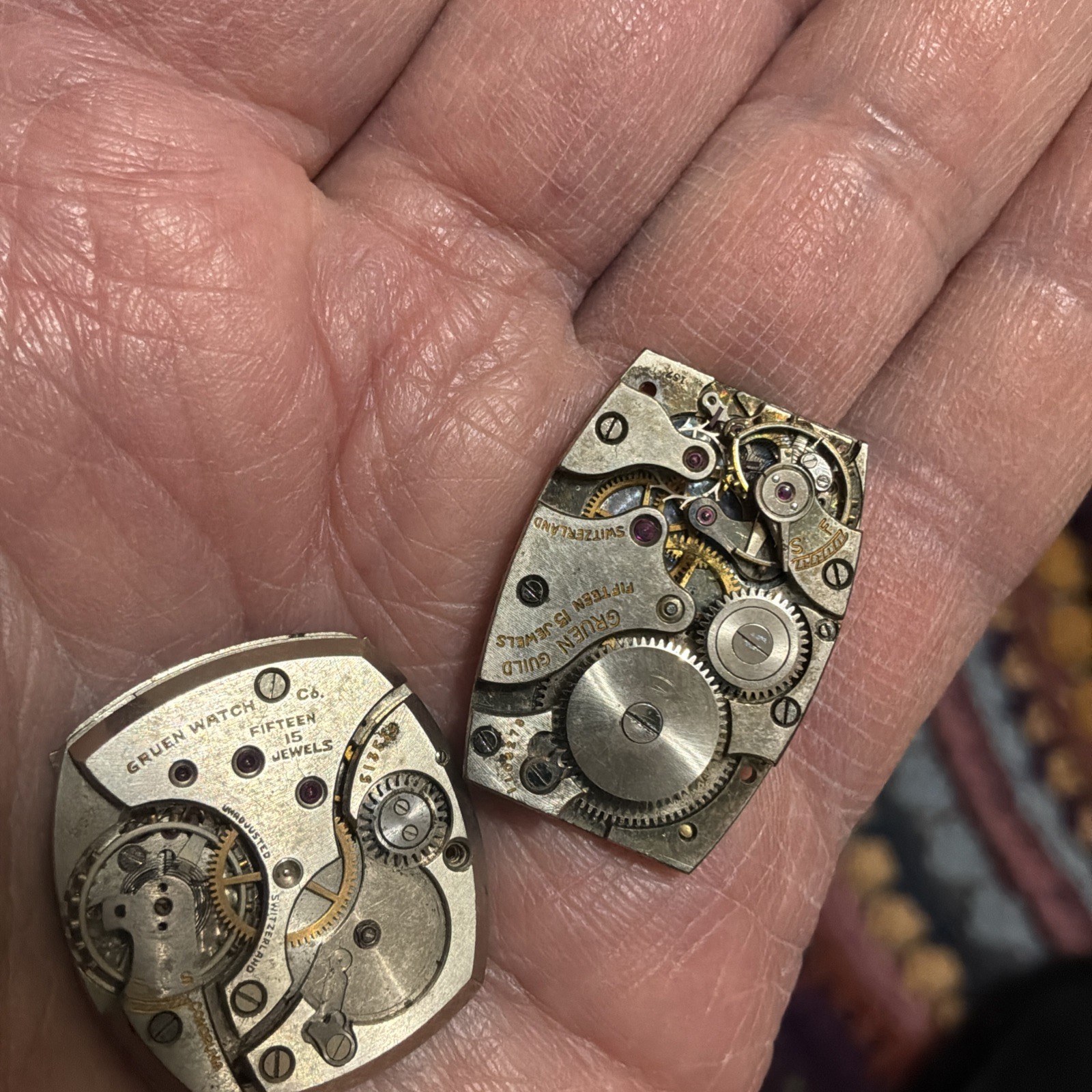 Two VTG GRUEN Mechanical Men’s Watch Movements 15J 406 & 157 For Parts