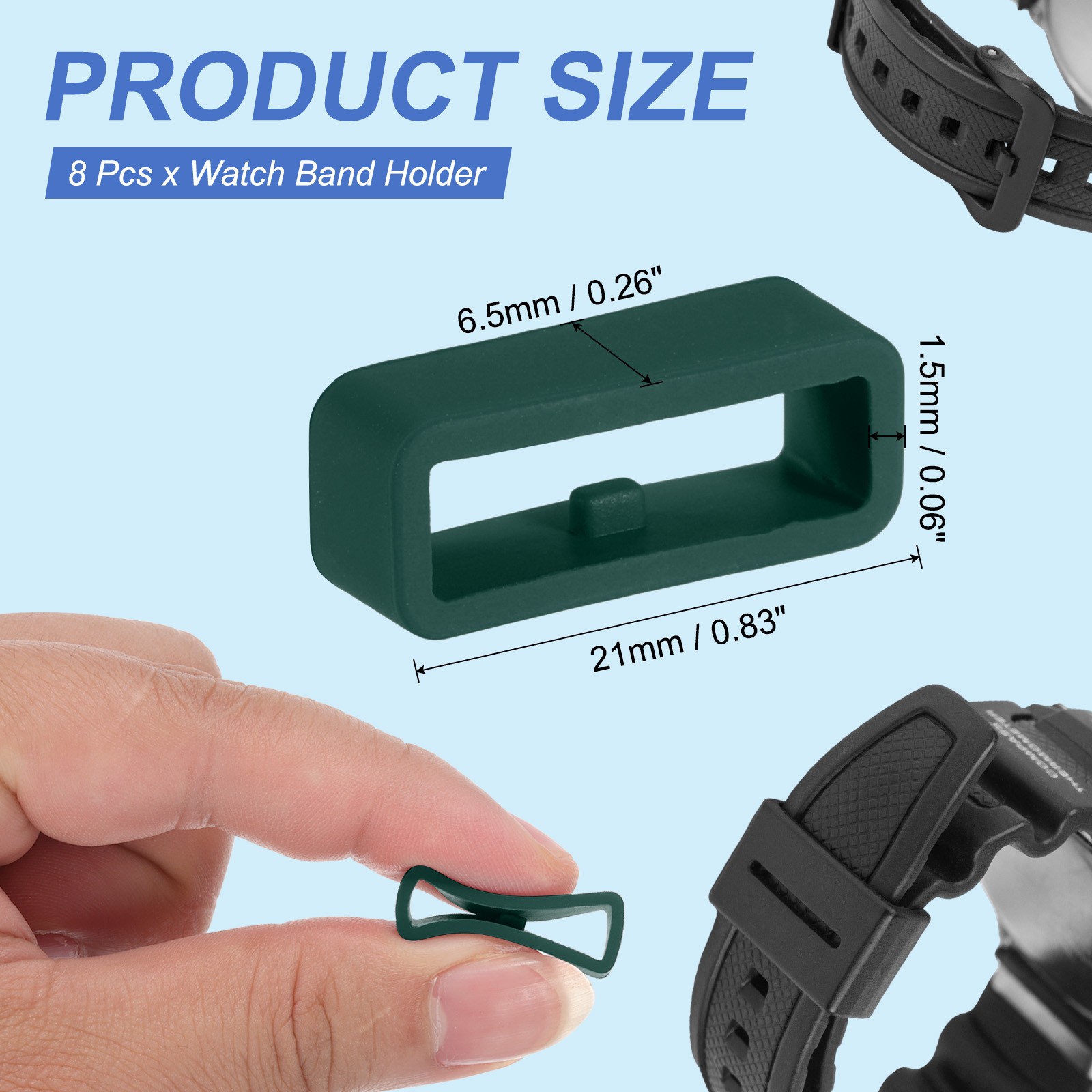 8 Pcs Watch Band Holder Loop, 18mm Universal Watch Replacement Band, Deep Green