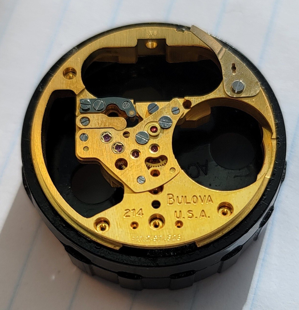 Vintage Bulova Accutron 214 Part 709 Movement Pillar Plate USA N4 1974