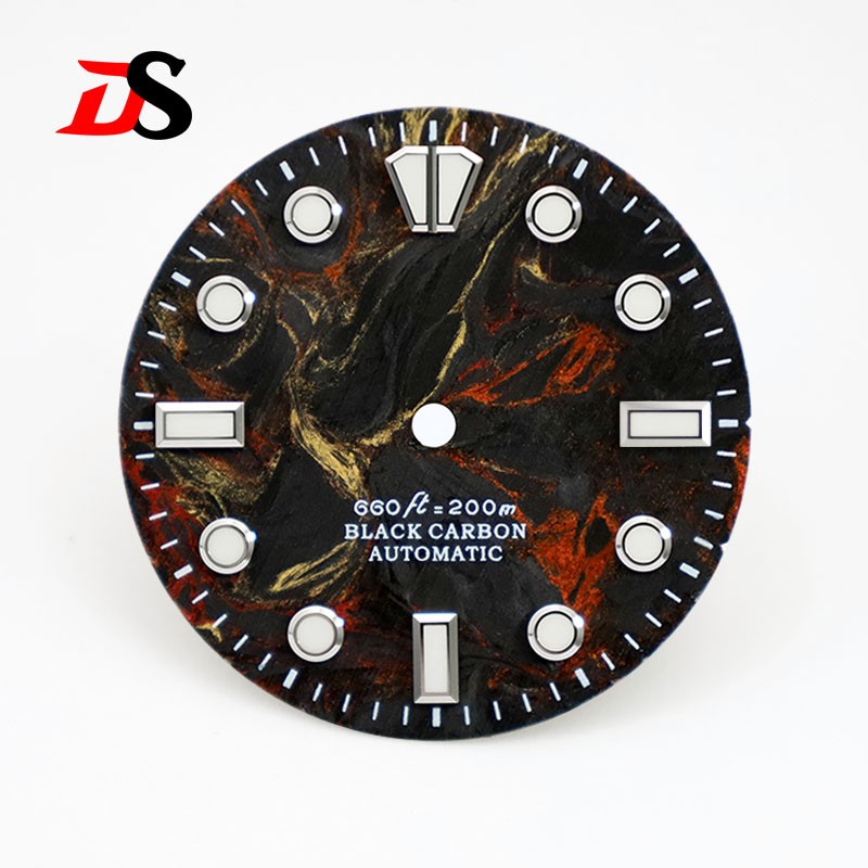 DS 28.5mm Dial Red Lava Carbon Fiber Blue Lume NH35 Support personalized custom